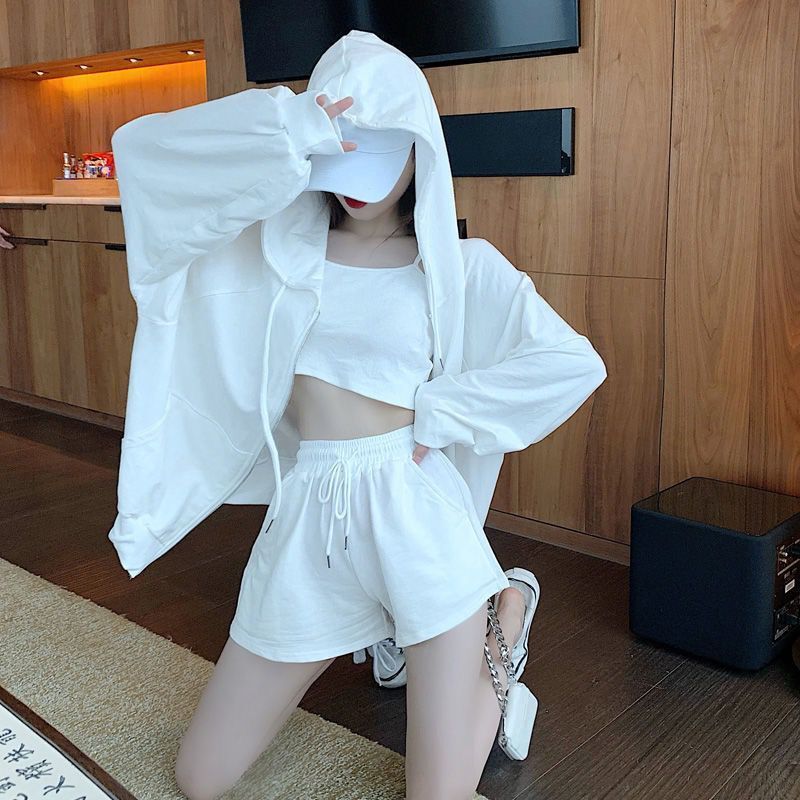 jinran Women 3 Pieces Summer Sleepwear Ensembles De Pyjama Nightgown Suits with Shorts Home Wear Roomware