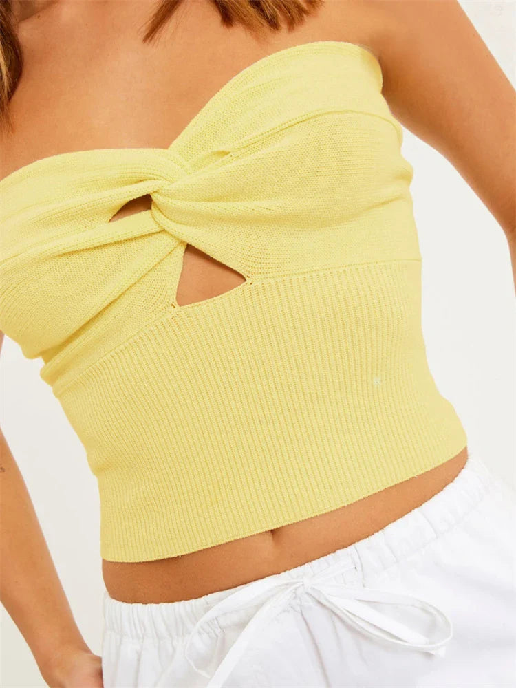 jinran Knit Tube Tops Women White Strapless Corset Tops Summer Basic Backless Off Shoulder Crop Top Bustier Casual Streetwear