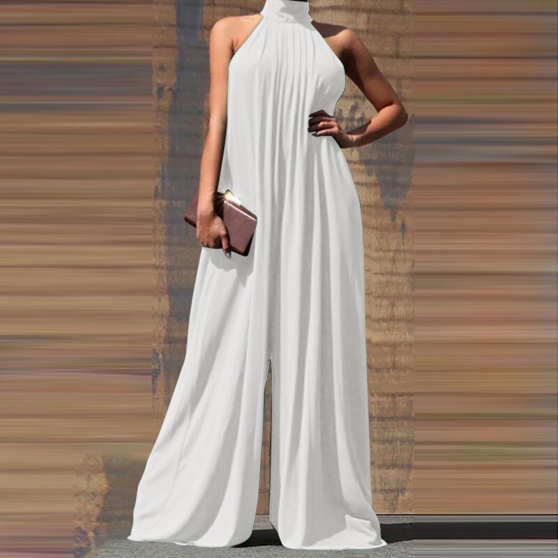 jinran Fashion Women Jumpsuits Summer Pleated Wide Leg Overalls Casual Solid Sleeveless Loose Button Up Oversized Rompers