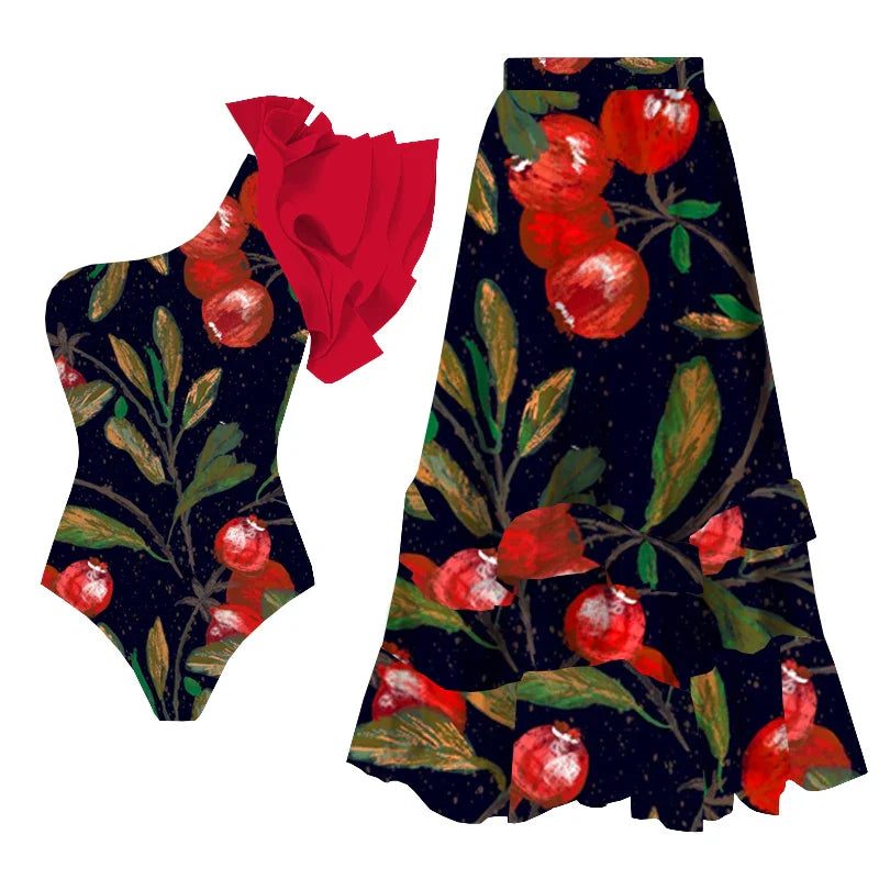 jinran 2024 New Ruffle One Piece Swimsuit For Women Swimwear with Skirt Bathing Suit Monokini Beach Bodysuit Beach Wear