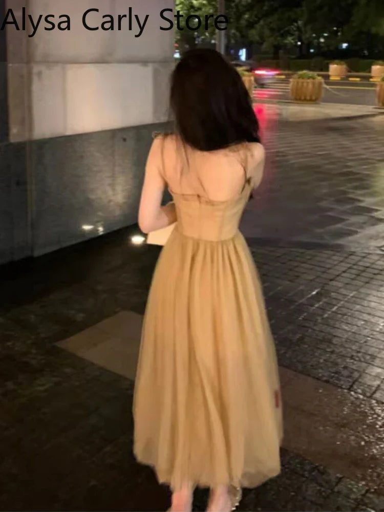 jinran Vintage Floral Strap Dress Women Sexy Backless Evening Party Fairy Dress Femme 2022 Spring High Street Korean Beach Casual Dress