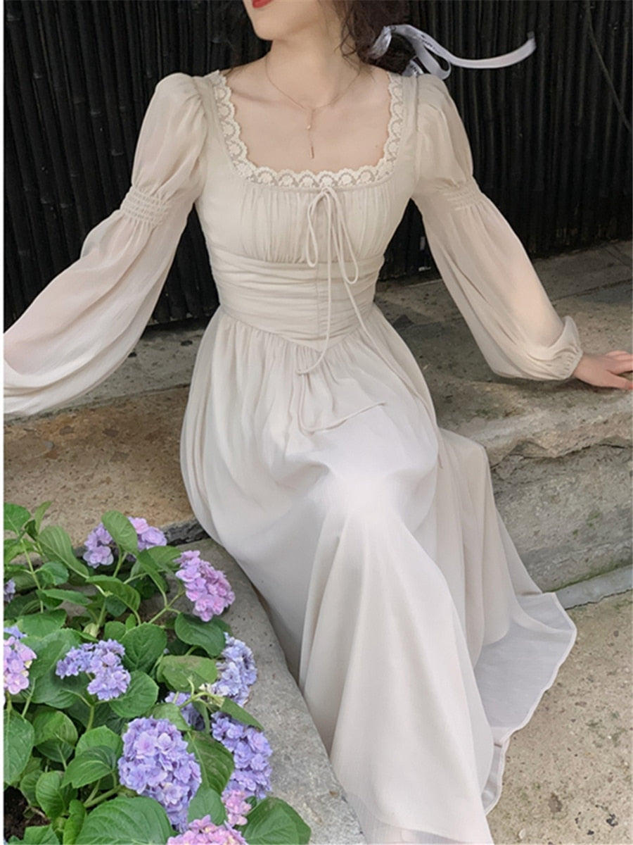 jinran Midi Dress Women Summer New Vintage French Corset Ruched Dresses Bodycon Elegant Evening Robe Female Slim Clothes Vestidos