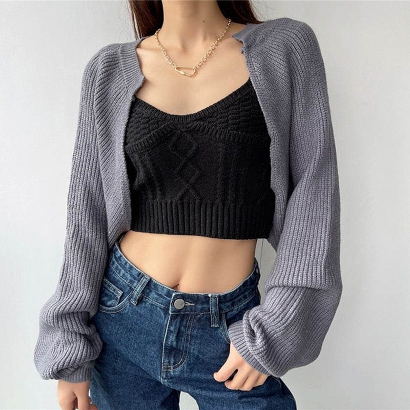 jinran SWC1653 New 2023 Chic Korean Fashion Short Cardigans Knitted Poncho Women Summer Elegant Vintage Minimalist Lady Tops