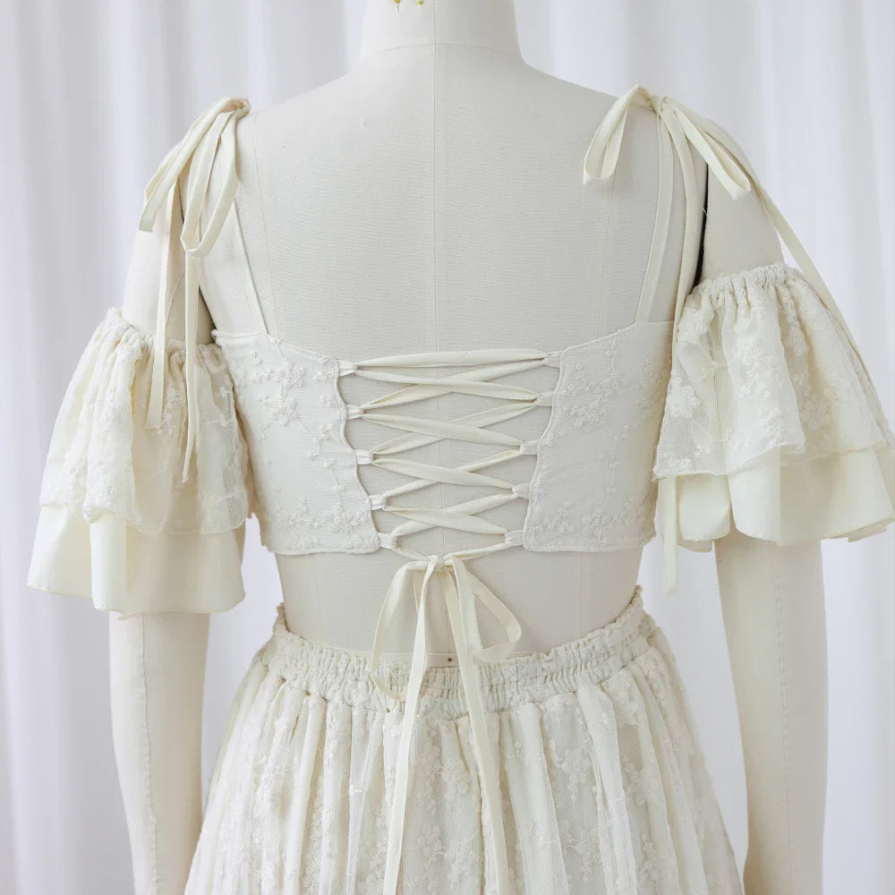 nvxiot - Beige Lace Two-Piece Suspender Photo Shoot Dress Bohemian Photo Shooting Pregnancy Dress Photography Dress For Women
