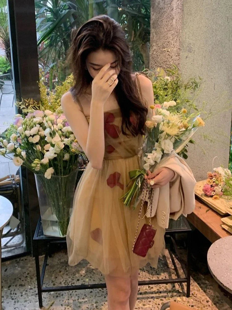 jinran Vintage Floral Strap Dress Women Sexy Backless Evening Party Fairy Dress Femme 2022 Spring High Street Korean Beach Casual Dress