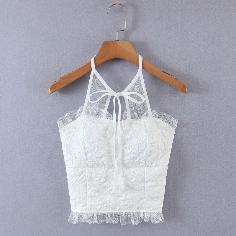 jinran Women Sexy Halter Crop Top Summer Lace up Sleeveless Camis Tops Female Casual Backless Tie Lacing Vest Solid Color Streetwear