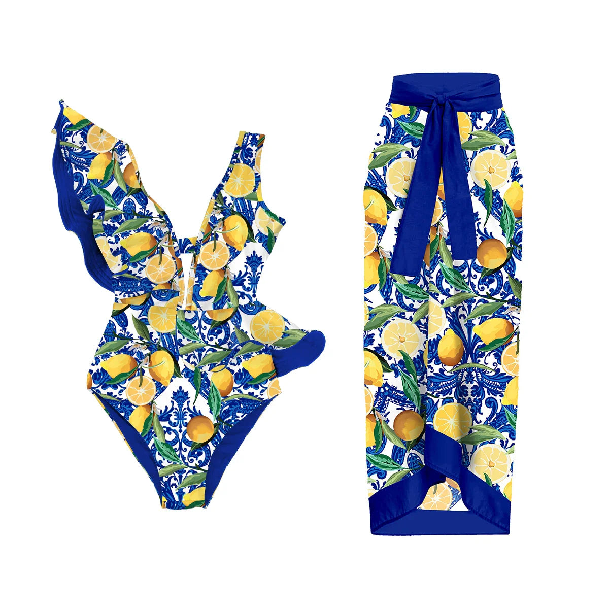 jinran 2024 One Piece Swimsuit Women Swimwear with Beach Skirt V Neck Bathing Suit Flower Beachwear Monokini Swim Summer