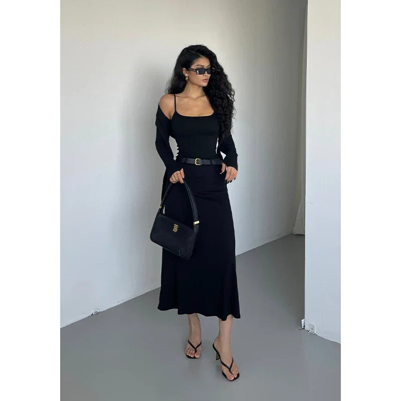 jinran Hooded Camisole Knitted Dress Elegant For Women Autumn New High Waisted Slim Belt Fashion Robe Korean Women Top 0PPB