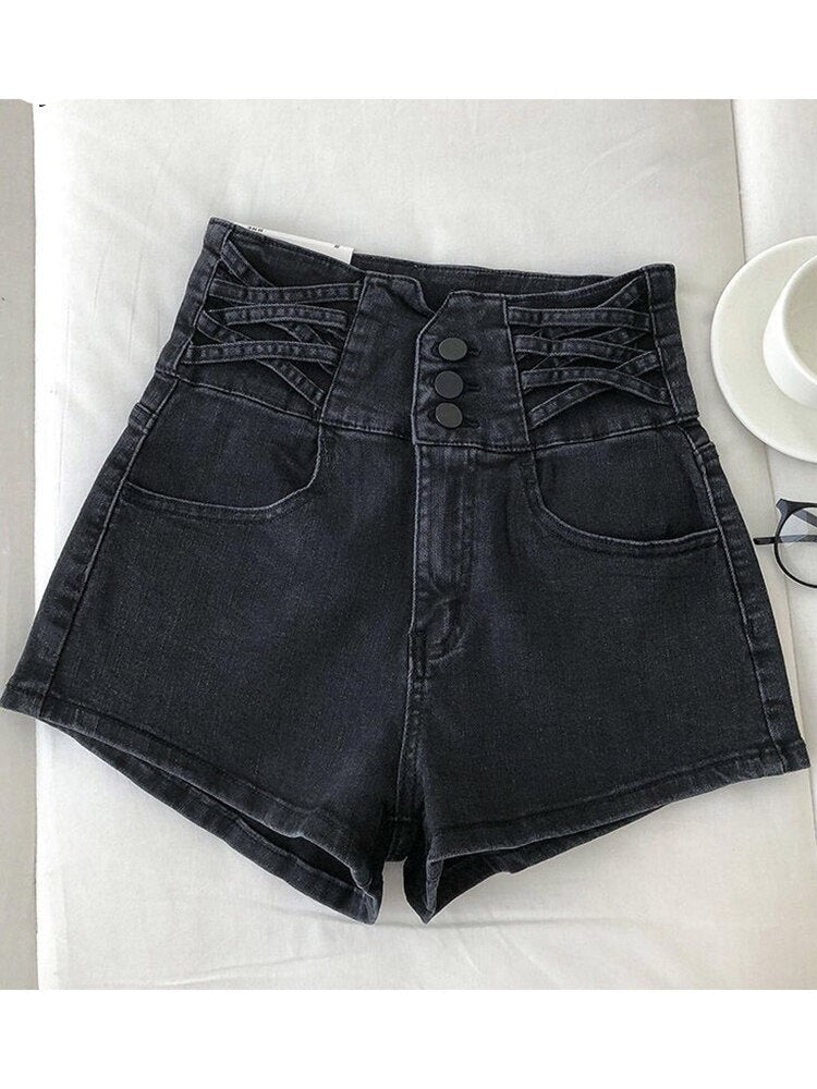 jinran New Streetwear Female High Waist Wide Leg Vintage Denim Shorts Spring Summer Women Loose Washed Solid Color Jeans Shorts