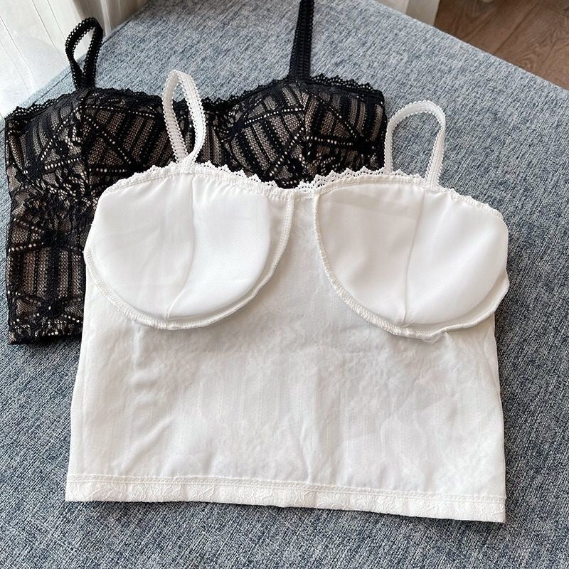 jinran Vintage Lace Tank Top Sexy Thin Breathable Beautiful Back Camisole Push Up Wireless Clothing 2022 New