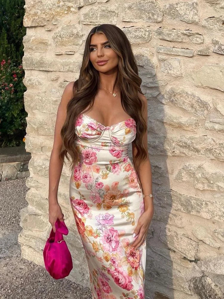 jinran Suninheart Summer Spaghetti Strap Floral Print Party Dresses Elegant Maxi Bodycon Wedding Guest Holiday Dress New In Dress 2024