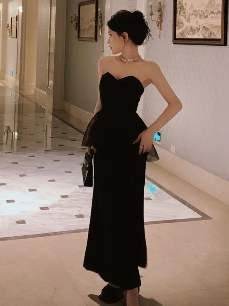 jinran Women Sexy Sleeveless Backless Bodycon Dress French Style Elegant Black Evering Party Slim Vestidos Ladies Summer Clothes