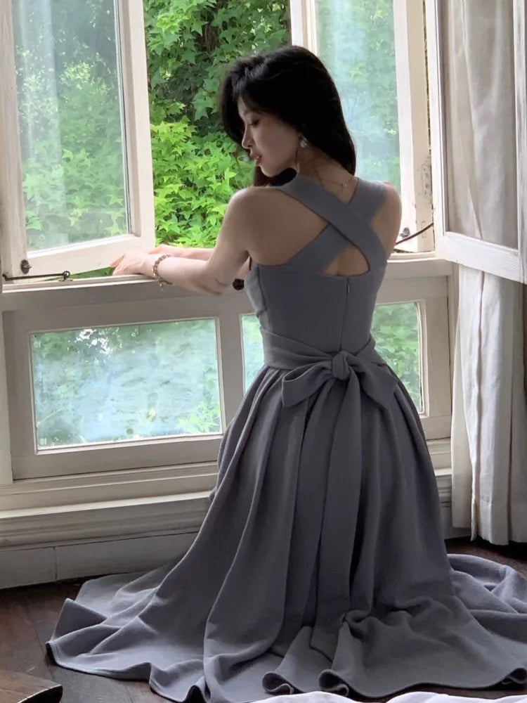 jinran Korean Elegant Lace Up Evening Party Midi Dress Summer New Women Fashion Slim A-Line Vestidos Female Casual One-piece Clothes