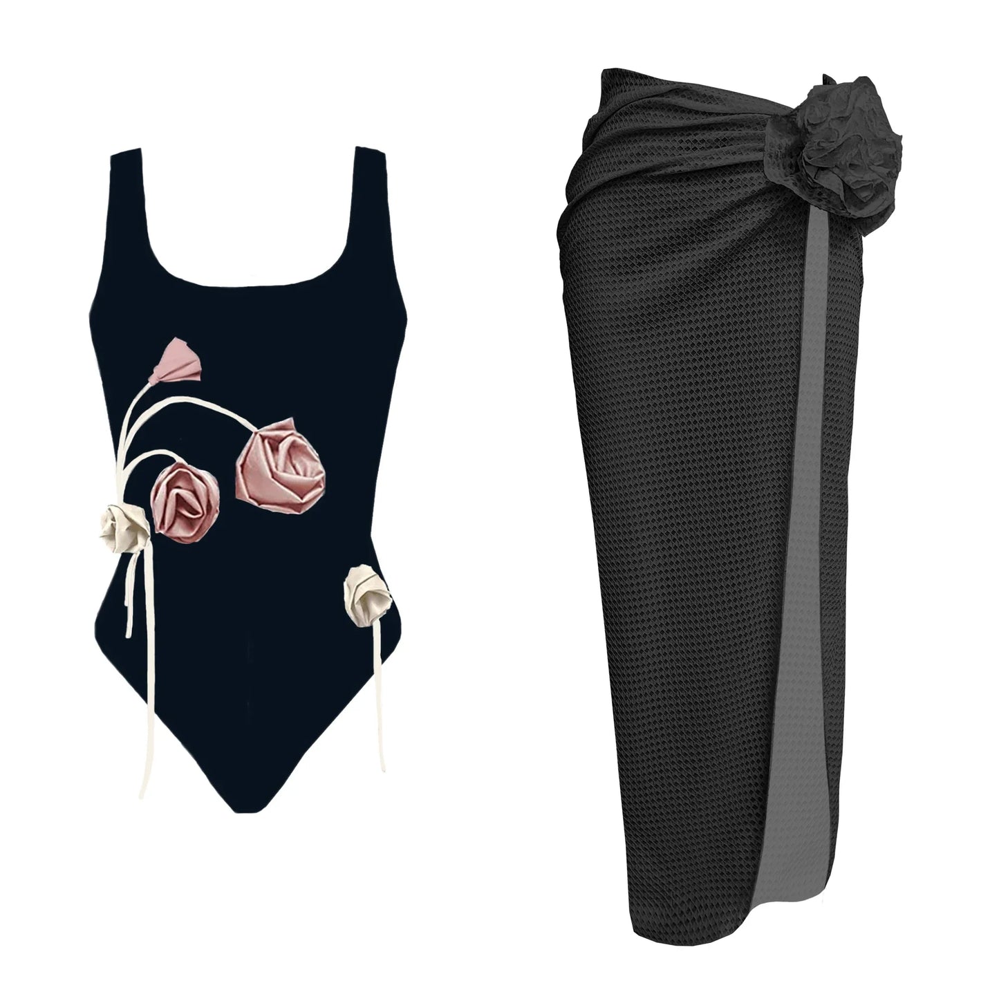 jinran 2024 One Piece Swimsuit Women Swimwear with Beach Skirt V Neck Bathing Suit Flower Beachwear Monokini Swim Summer