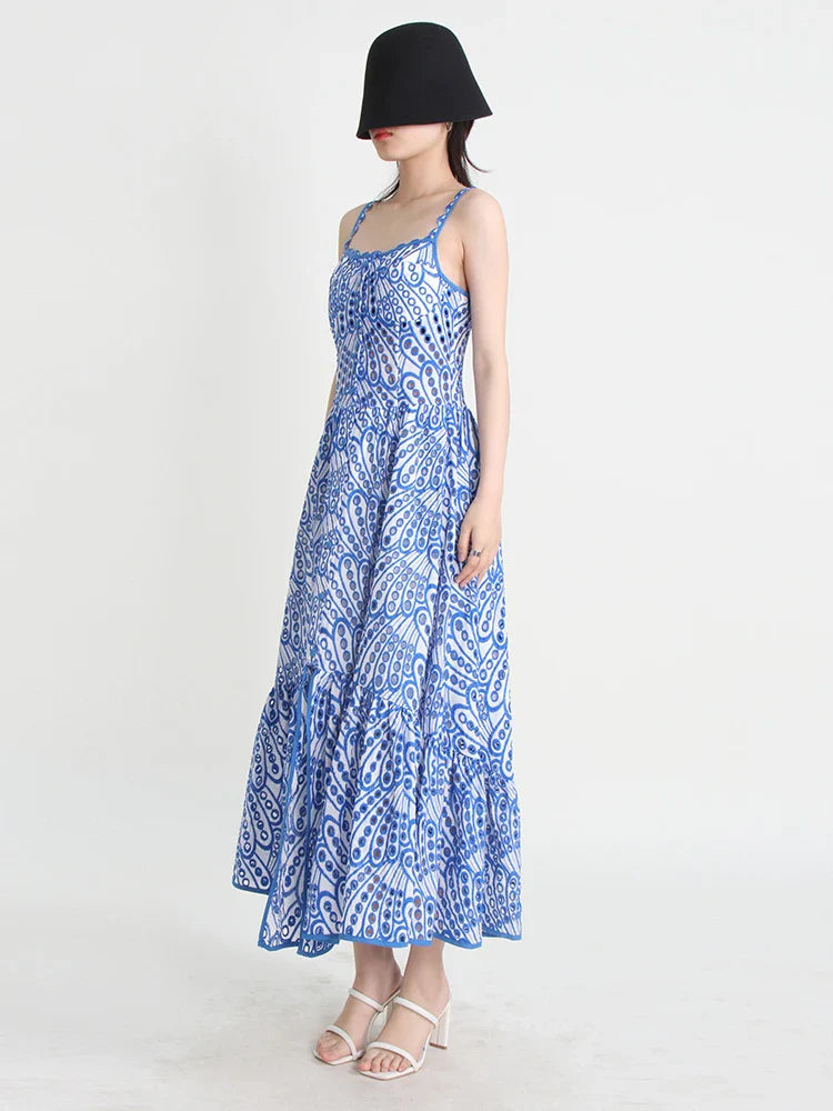 jinran Slim Hollow Out Dresses For Women Square Collar Sleeveless High Waist Split Dress Female Fashion Style Clothing New