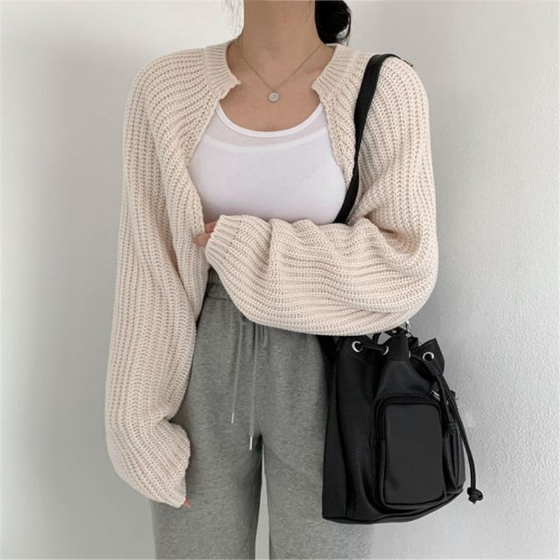 jinran SWC1653 New 2023 Chic Korean Fashion Short Cardigans Knitted Poncho Women Summer Elegant Vintage Minimalist Lady Tops