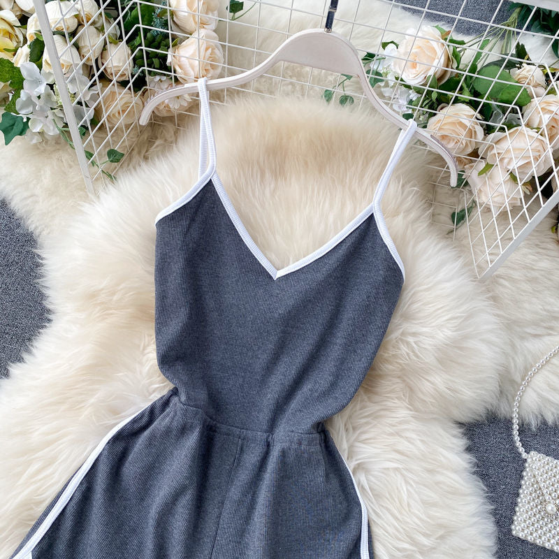 jinran V Neck Jumpsuit Women Solid Summer Bodysuits New Stripe High Waist Loose Casual Sports Style Simple Fashion Romper