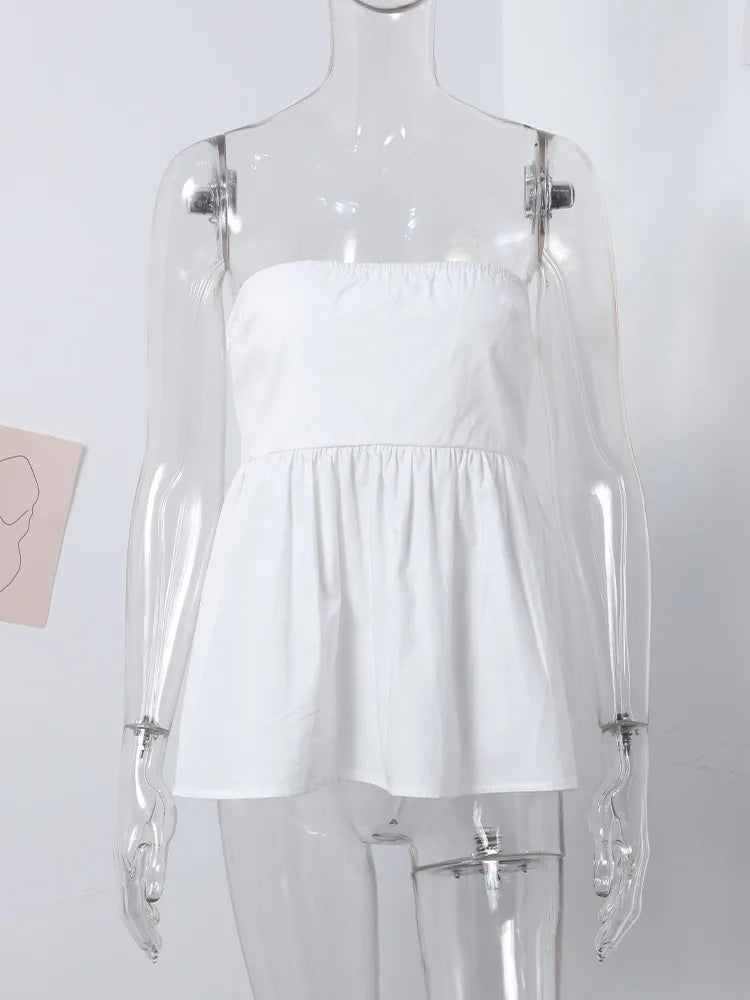 jinran Y2K Strapless Women Tube Shirts Backless A Line Solid Lady Ruffles Top 2024 Summer Fashion All Match Beach Female Streetwear
