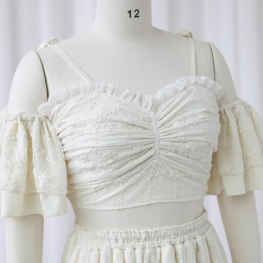 nvxiot - Beige Lace Two-Piece Suspender Photo Shoot Dress Bohemian Photo Shooting Pregnancy Dress Photography Dress For Women