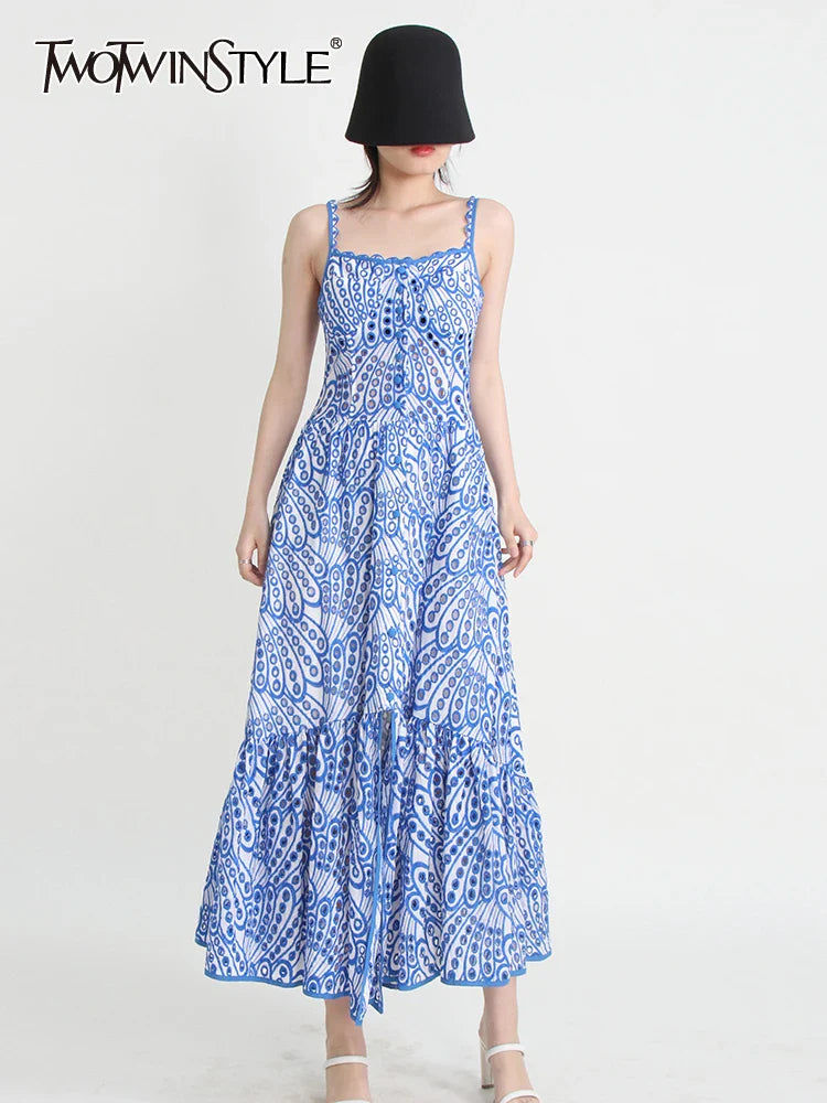 jinran Slim Hollow Out Dresses For Women Square Collar Sleeveless High Waist Split Dress Female Fashion Style Clothing New
