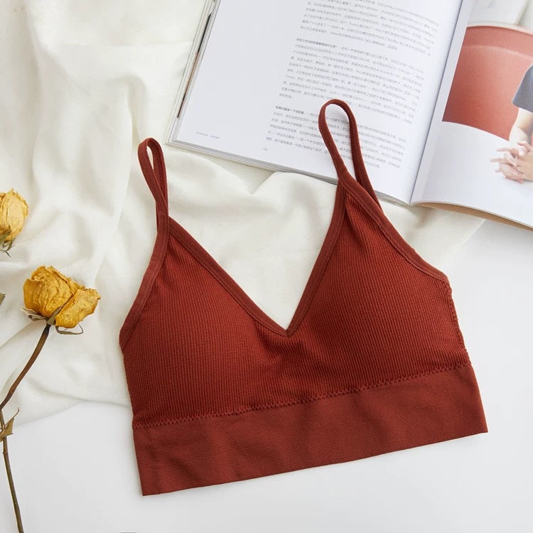 jinran Sexy Seamless Crop Ribbed Top Women Push Up Wireless U Type Backless Camisole Sports Women's Underwear Summer 2022 New