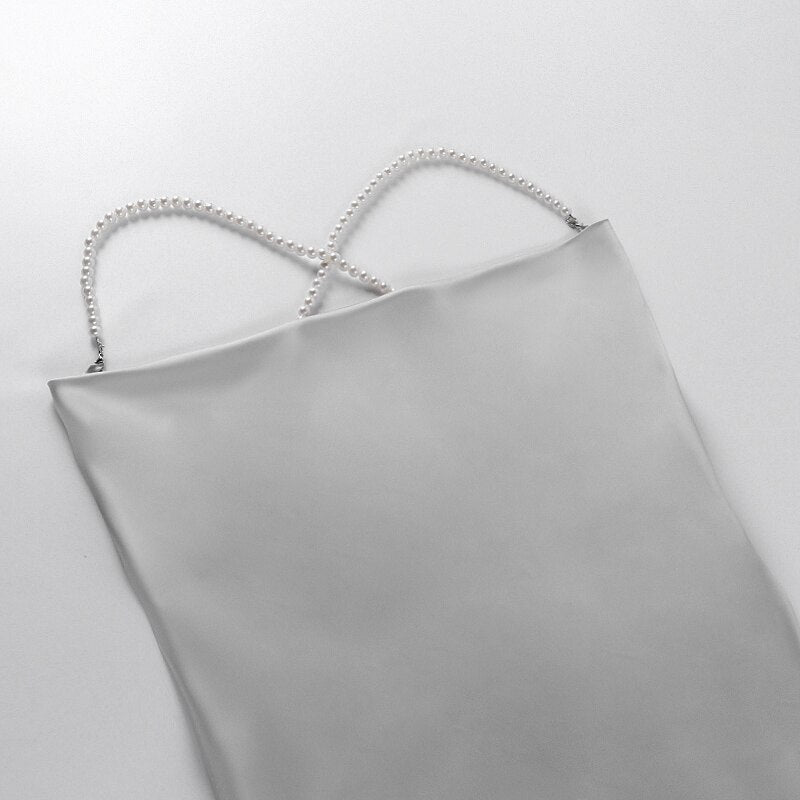 jinran Silk Strap Mini Dresses Backless Solid Color Criss Front Pearl Sexy Summer Sexy Party Sleeveless Dresses Clubwear 2021