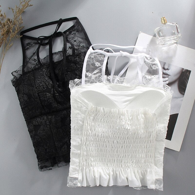 jinran Women Sexy Halter Crop Top Summer Lace up Sleeveless Camis Tops Female Casual Backless Tie Lacing Vest Solid Color Streetwear