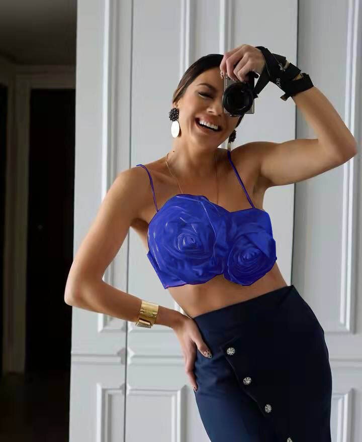 jinran Tee Women Girls Crop Top 3D Floral Female Chic Casual Spaghetti Strap Y2K Tank Tops Summer Elegant Sexy Satin Cami Ins