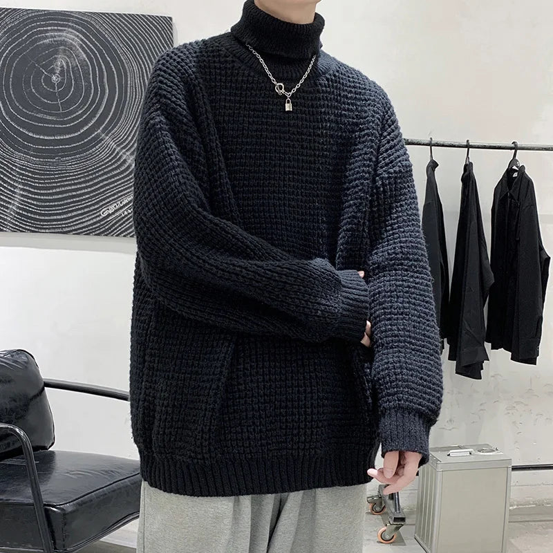 Winter Y2k Turtleneck Sweaters Men Vintage Black Casual Pullovers Korean Fashions Oversized Harajuku Knitted Sweater