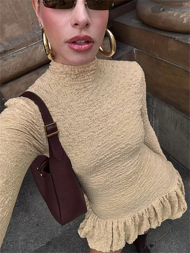 nvxiot - Autumn Patchwork Fashion Mini Dress Women's Pleated Slim High Street Skinny Party Dress Clothes Solid 2024 Female Dress