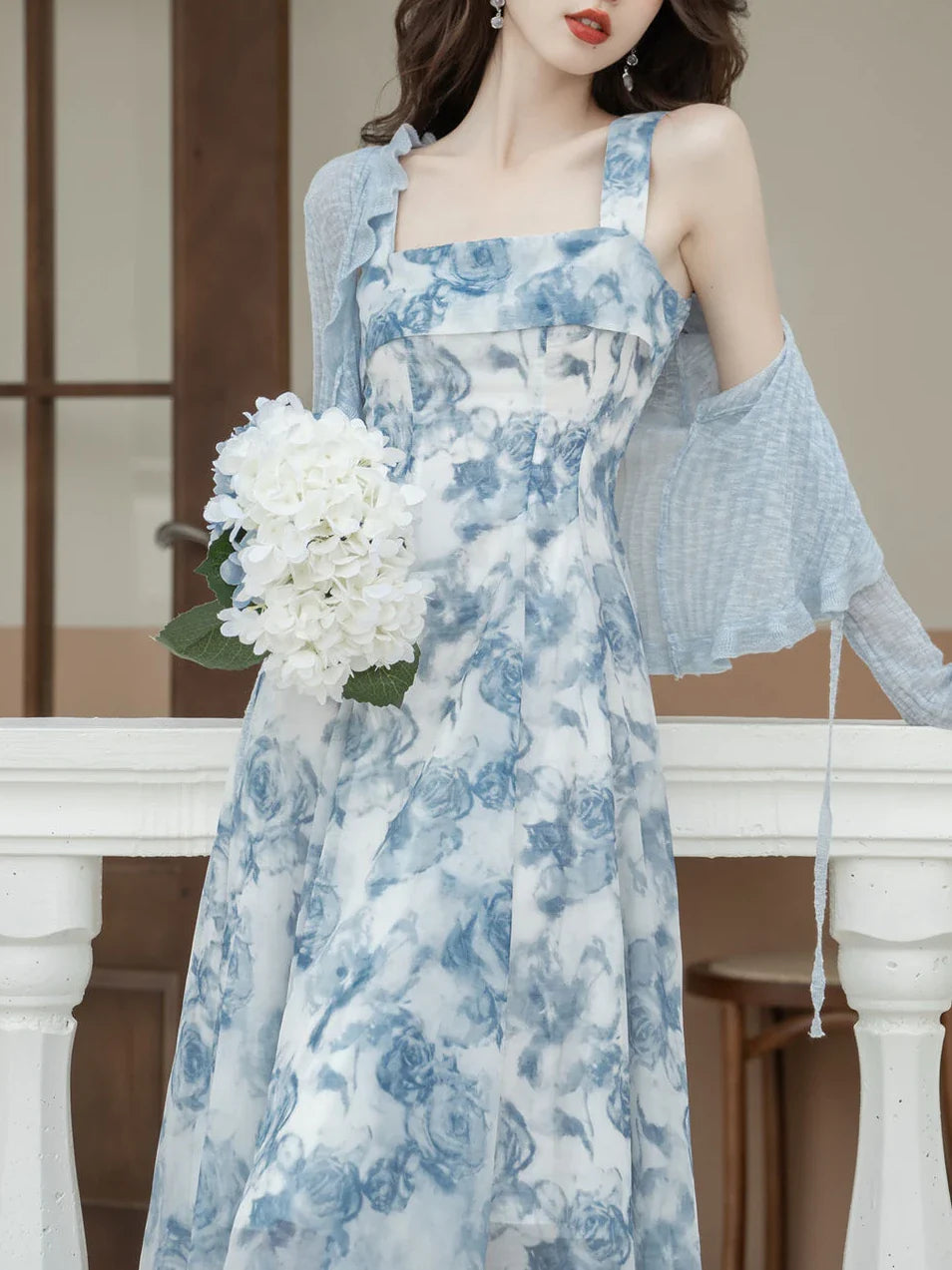 jinran Vintage Floral Two-piece Dress Women 2024 Summer Elegant Long Strap Dress Female Korean Style Beach Evening Party Fairy Dresses