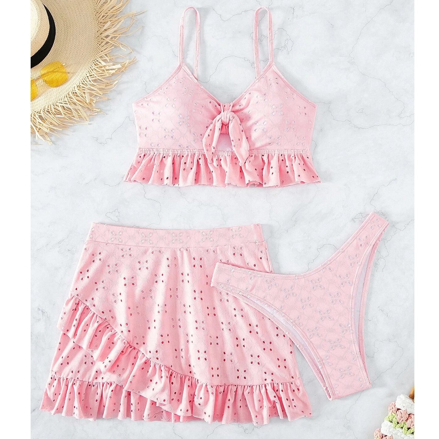 jinran 2024 3pack Swimwear Women Bikini Swimsuit With Beach Skirt Knot Bathing Suit Beachwear Ruffle Two-Pieces Bikini Set Biquini
