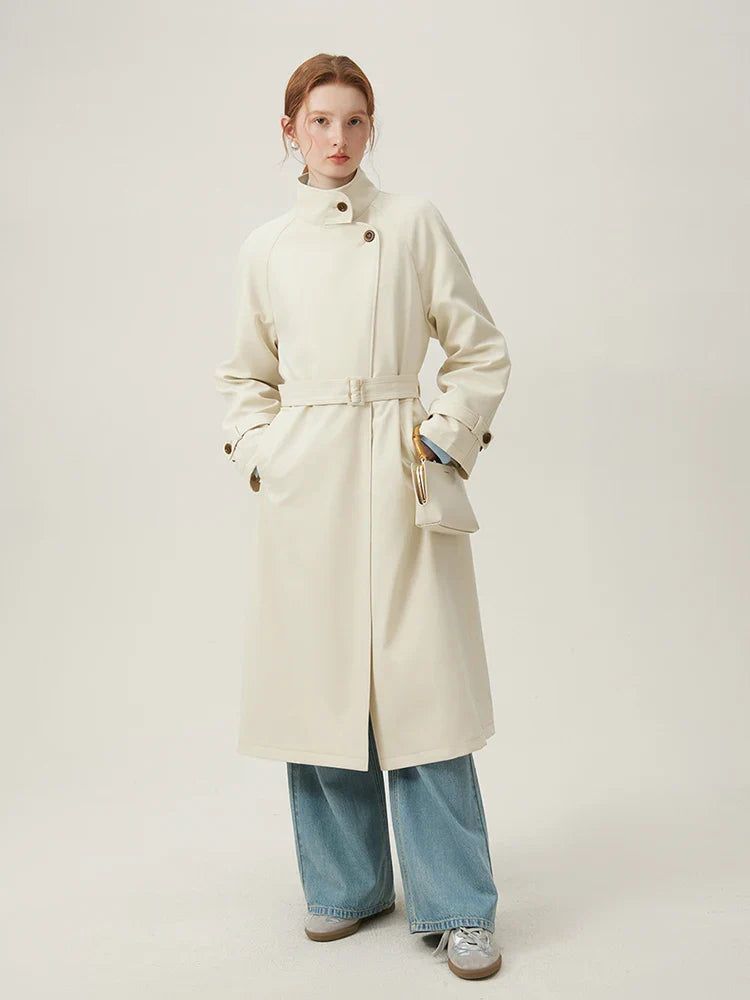 jinran British Style Apricot Mid-length Casual Windbreaker for Women Spring 2024 Newly Classic Jacket Trench Female 24FS11219
