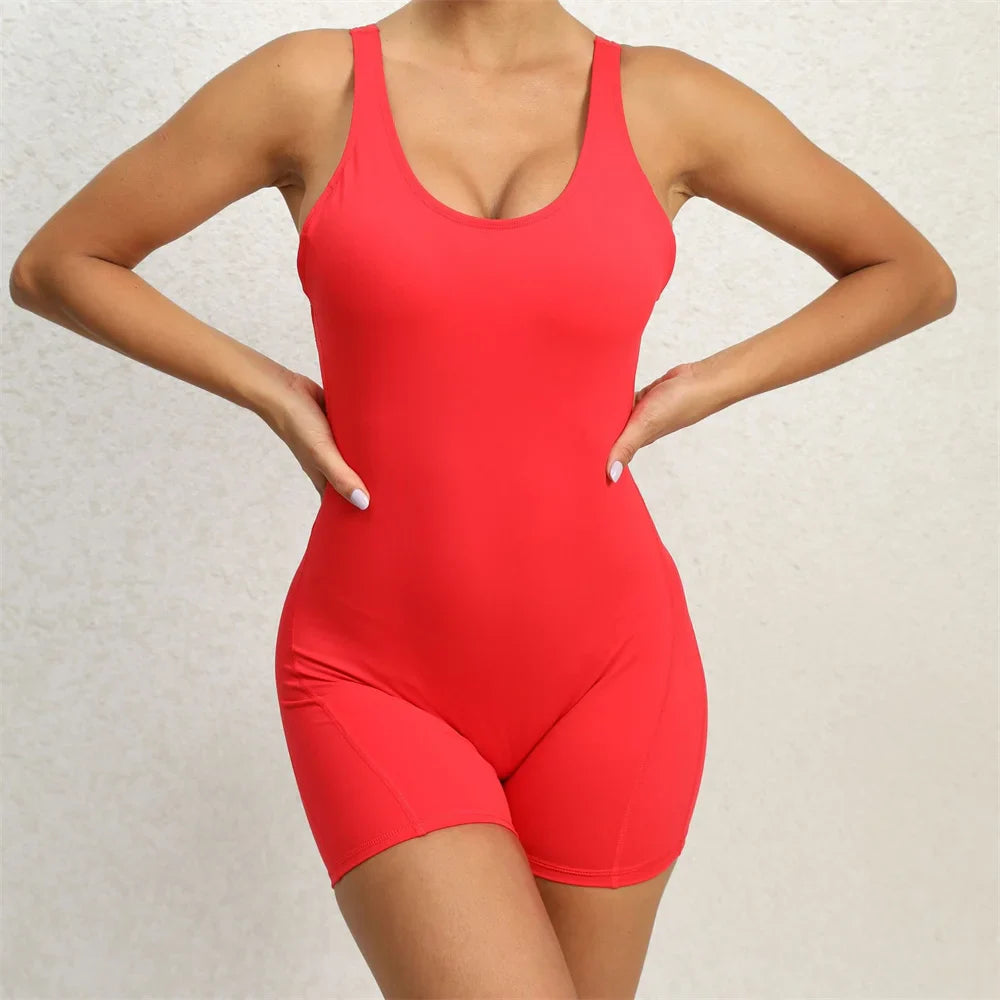 jinran 2024 Mini Flare Women Tracksuit Pad Yoga Set One Piece Jumpsuit Workout Legging Rompers Sport Gym Exercise Wear Active Suit