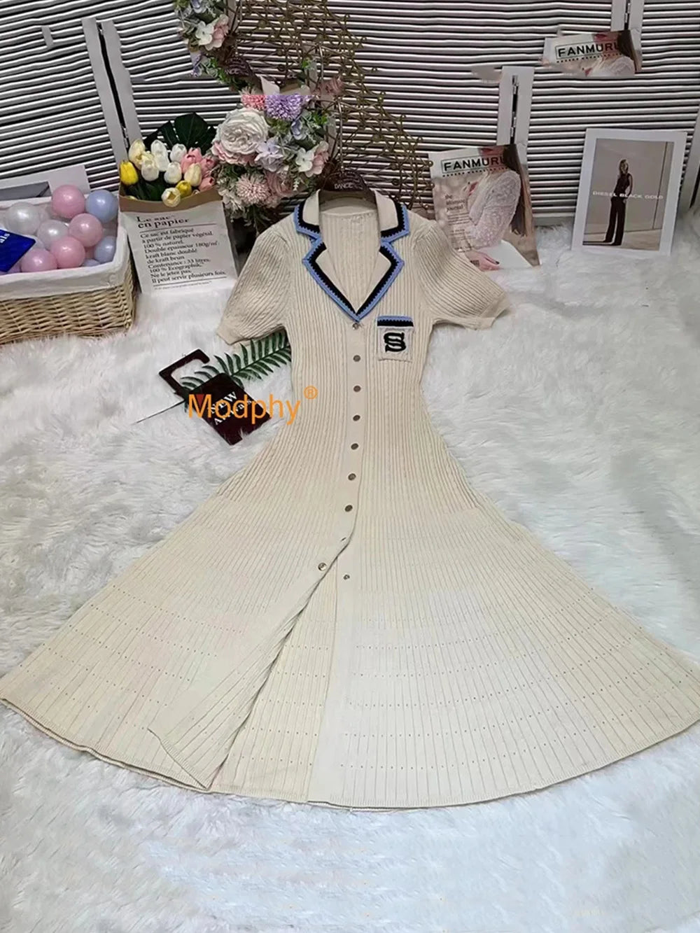 jinran 2024 Elegant Slim Knitted Long Dress Women's Letter Single Breasted Long Sleeved Designer Vintage Dresses Autumn