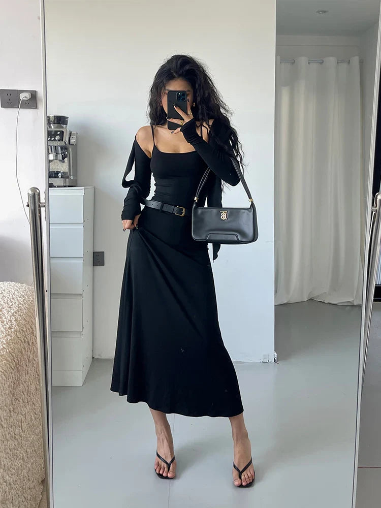 jinran Hooded Camisole Knitted Dress Elegant For Women Autumn New High Waisted Slim Belt Fashion Robe Korean Women Top 0PPB