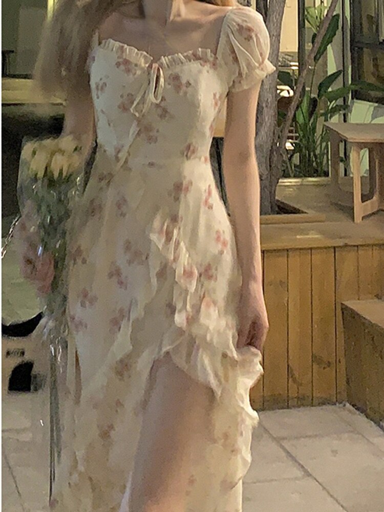 jinran Elegant Short Sleeve Dress Woman Casual 2023 Summer Sexy Party One Piece Dress Korean Fashion Beach Vintage Midi Dress