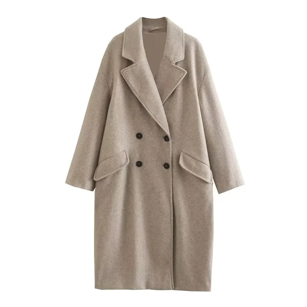 jinran - 2023 Autumn/Winter New Women's Unisex Mid Length Double Breasted Windbreaker Woolen Coat Coat