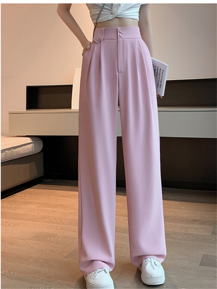 jinran White High Waisted Pants for Women Spring New Korean Fashion Button Up Wide Leg Pants Office Ladies Casual Pants