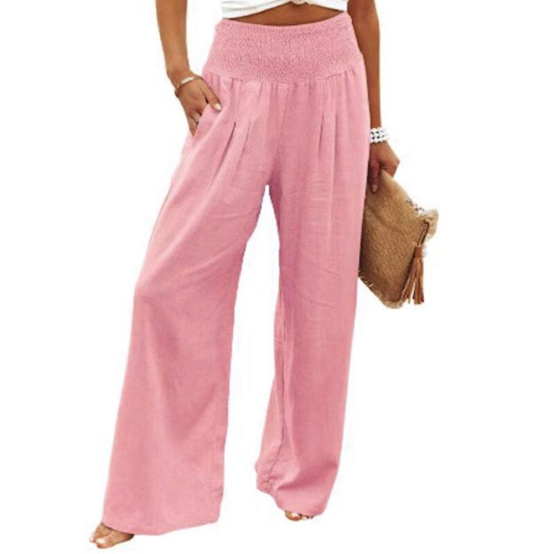 jinran Spring Summer Cotton Linen Women Pants Pockets Solid Casual White Wide Leg Office Lady White Long Trousers Khaki