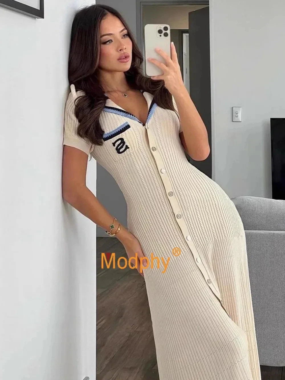 jinran 2024 Elegant Slim Knitted Long Dress Women's Letter Single Breasted Long Sleeved Designer Vintage Dresses Autumn