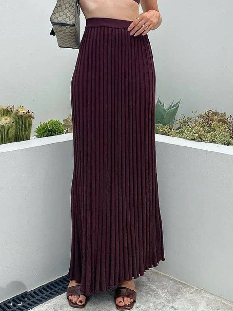 jinran New White Knit Two Piece Women Sets Fall Ribbed Tank Top And Pleated Knitted Skirt Suits For Women Long Dress Sets Summer