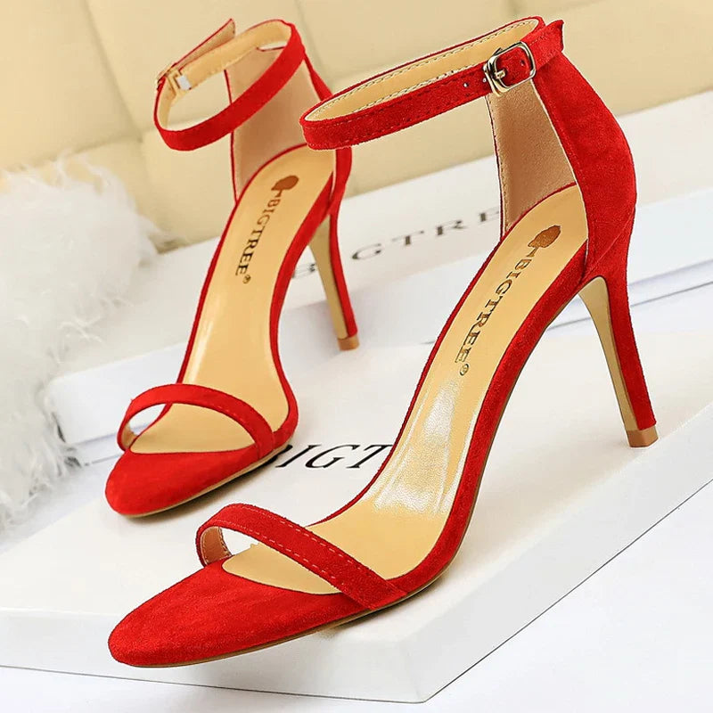 jinran Shoes Summer Women Sandals Suede Hollow High Heels Stiletto Fashion Sandles Women Heels Ladies Shoes Women's Sandals