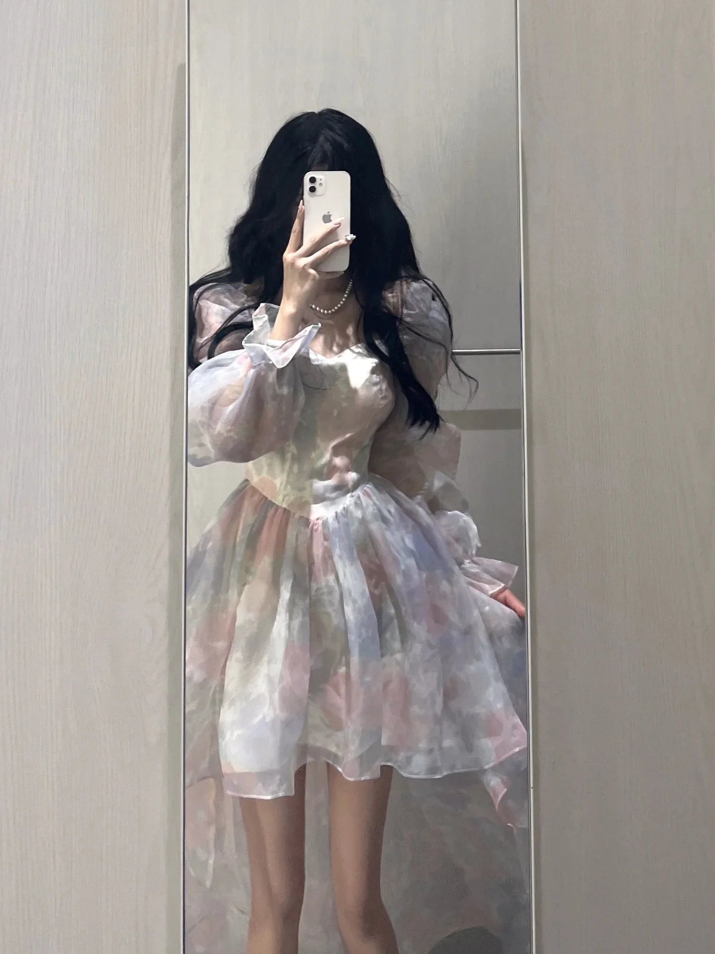 jinran Sweet Elegant Floral Midi Dress Women Casual Korean Puff Sleeve Fairy Dress Female Beach Vintage Party Dresses 2024 Summer Chic