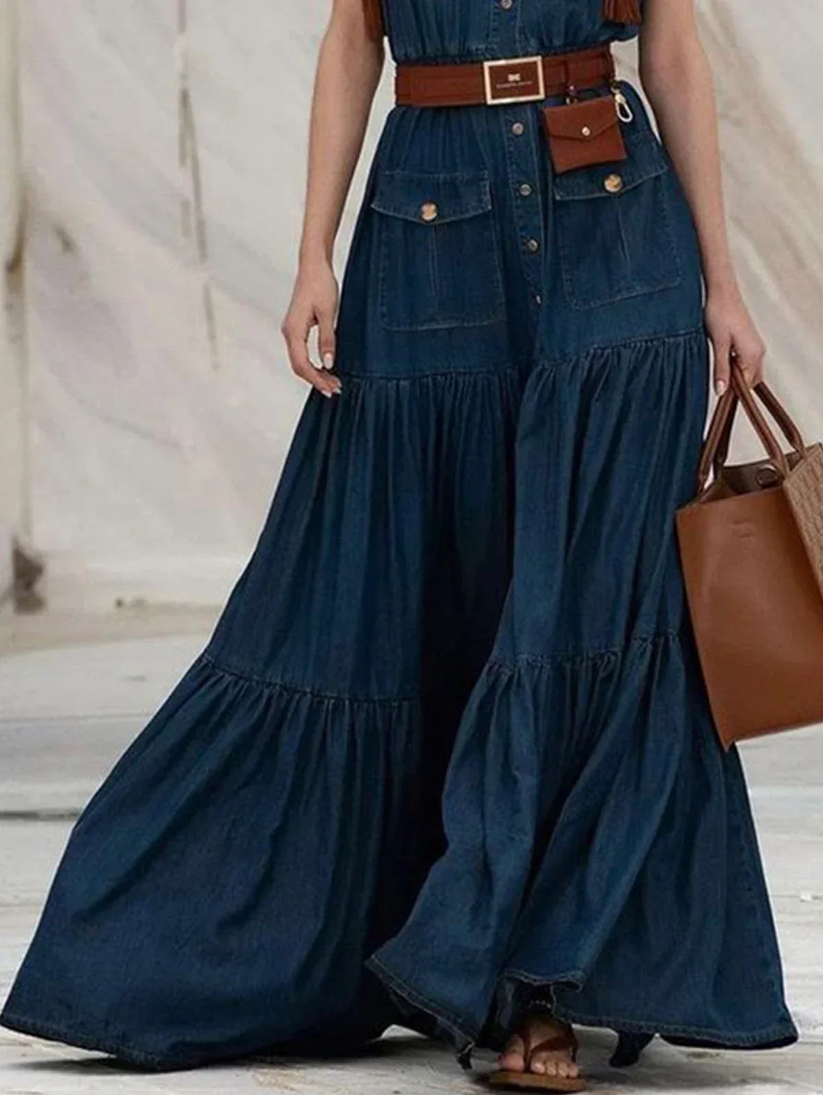 jinran Women Fashion Demin Tank Dress Turn Down Coallr Vintage Pleated A-Line Summer Casual Retro High Street Pockets Dresses 2024