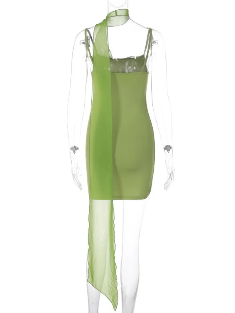 jinran Green Print Bandage Mini Slip Dress 2024 Woman Clothing Sleeveless High Waist Bodycon Package Hip Short Holiday Party Dresses