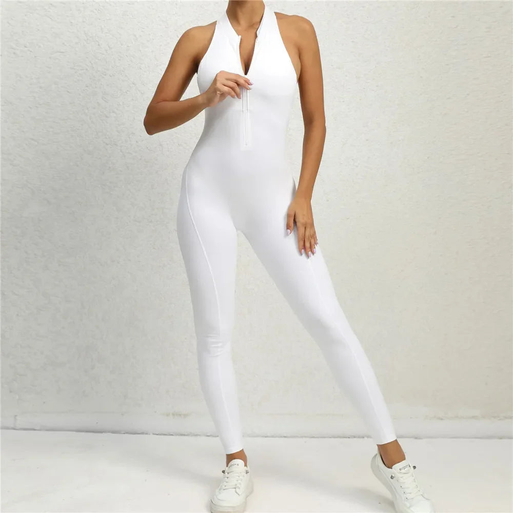 jinran 2024 Zipper Women Tracksuit Pad Yoga Set One Piece Jumpsuit Workout Scrunch Legging Rompers Sport Gym Active Suit Exercise Wear
