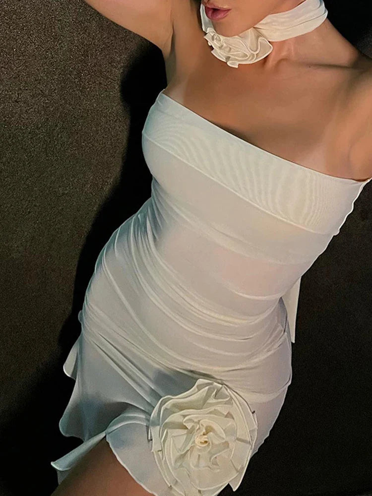 jinran Summer Strapless Sexy Dress Women Appliques Asymmetrical Bodycon Off Shoulder Slim Dress Fashion Split Elegant Party Club Dress