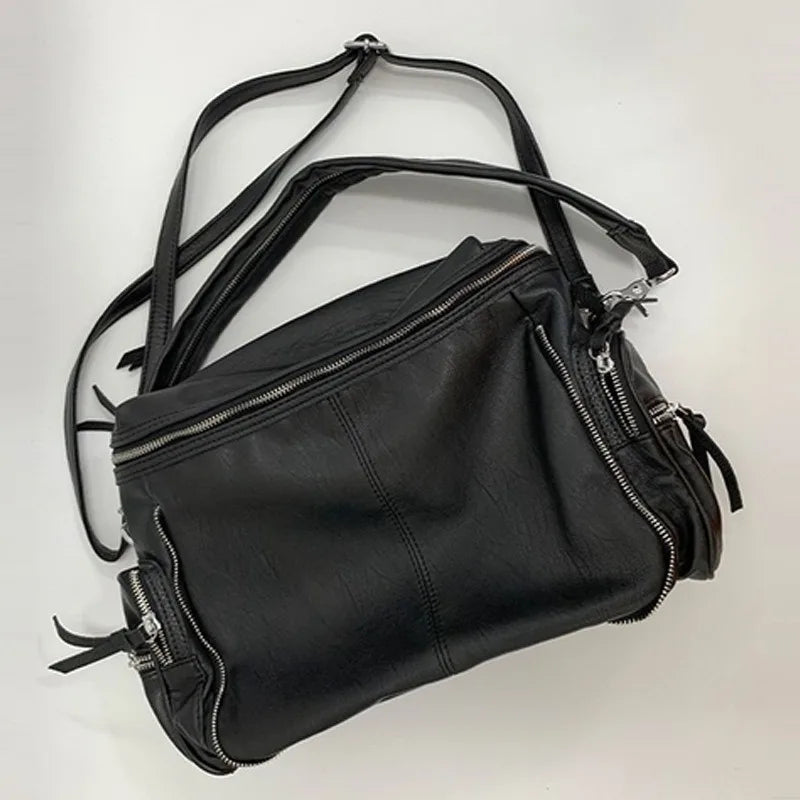 nvxiot - Black Fashion Shoulder Bag for Women Gothic Large Capacity Simple Mens Tote Bag Pu Leather Designer Advanced New in Handbag