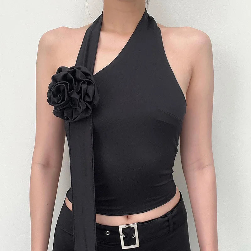 jinran Summer Black Sexy Tank Tops For Women New Solid Appliques Sleeveless Backless Streetwear Crop Top Fashion Casual Camisole Female